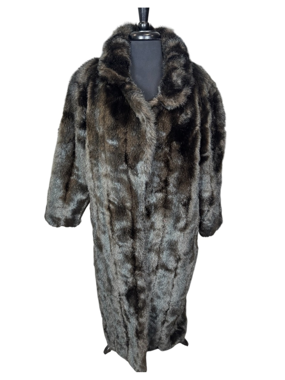 Vintage 70s 80s Chocolate Brown Faux Mink Full Length Coat Women’s Size L/XL